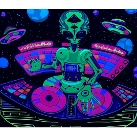 Produktbild: Serviette murale psychédélique cool avec un extraterrestre en DJ Serviette murale psychédélique cool avec un extraterrestre en DJ