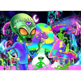 Produktbild: Tissu mural psychédélique coloré avec des champignons extraterrestres et magiques Tissu mural psychédélique coloré avec des champignons extraterrestres et magiques