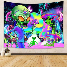 Produktbild: Tissu mural psychédélique coloré avec des champignons extraterrestres et magiques Tissu mural psychédélique coloré avec des champignons extraterrestres et magiques
