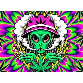Produktbild: Colorful psychedelic wall hanging with alien smoking weed Colorful psychedelic wall hanging with alien smoking weed