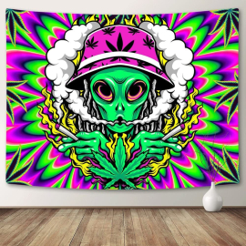 Produktbild: Colorful psychedelic wall hanging with alien smoking weed Colorful psychedelic wall hanging with alien smoking weed