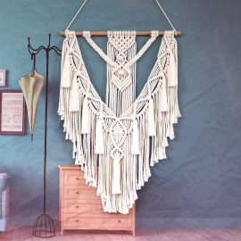 Produktbild: Tapisserie macramé beige nouée main Amira avec shaggy Tapisserie macramé beige nouée main Amira avec shaggy