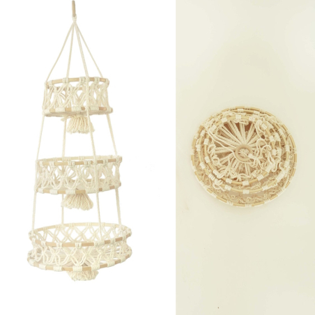 Magnifique corbeille de fruits en macramé Romina avec trois paniers