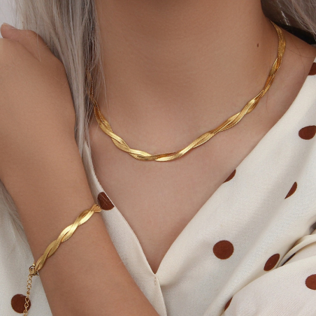Goldfarbiges Schlangenketten Set Canem mit Halskette und Armband
