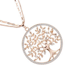 Produktbild: Grand pendentif arbre de vie en or rose avec deux colliers Grand pendentif arbre de vie doré avec deux colliers