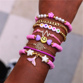 Produktbild: 8er Set mit Girly Surfer Armbändern mit Smilies und Herzen 8er Set mit Mädchen Surfer Armbändern mit Smilies und Herzen