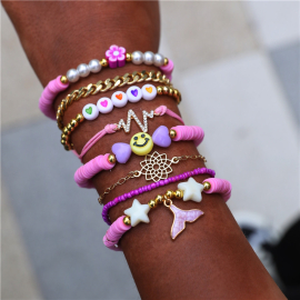 Produktbild: 8er Set mit Girly Surfer Armbändern mit Smilies und Herzen 8er Set mit Mädchen Surfer Armbändern mit Smilies und Herzen