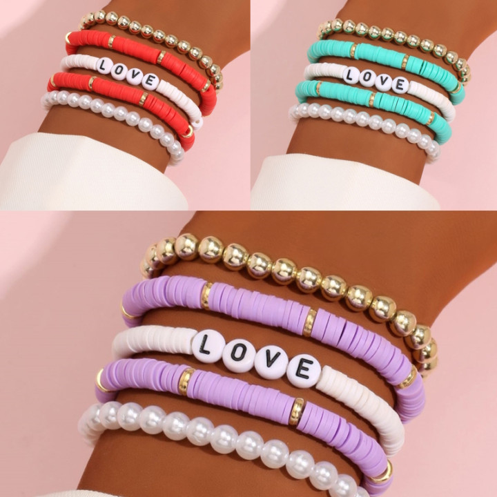 Lot de 5 bracelets Viva avec surfeur en 3 couleurs avec Love