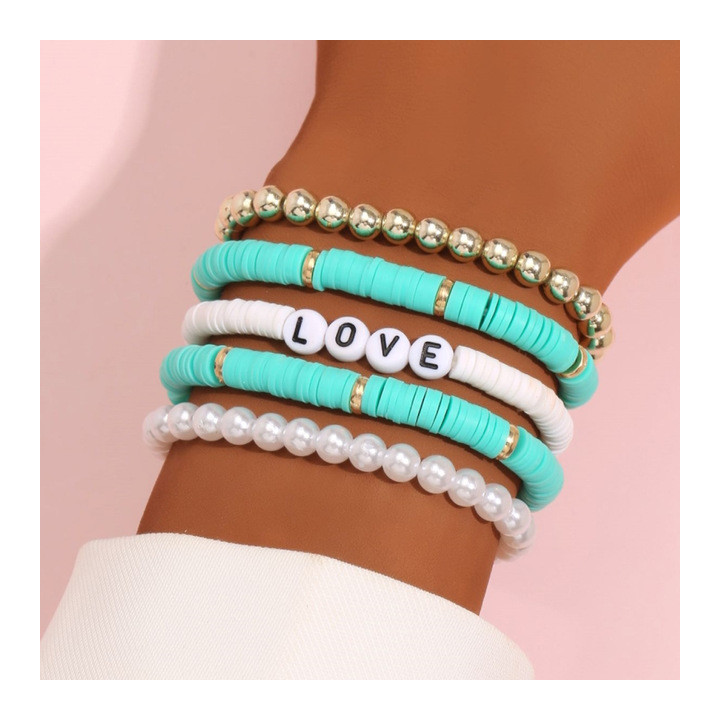 Lot de 5 bracelets Viva avec surfeur en 3 couleurs avec Love