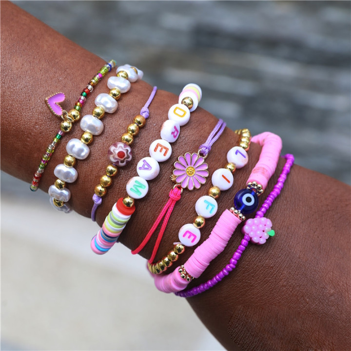 Set of 8 Dreamy with Girly Surfer Bracelets with Flowers