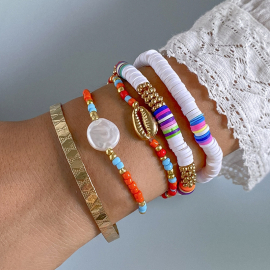 Produktbild: Set of 5 Leana white surfer beach bracelets with bangle Set of 5 white surfer beach bracelets with bangle