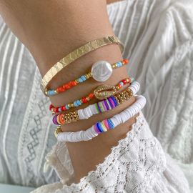 Produktbild: Set of 5 Leana white surfer beach bracelets with bangle Set of 5 white surfer beach bracelets with bangle