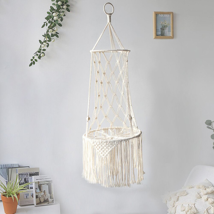 Hand-knotted beige macrame cat hanging chair Caziamo