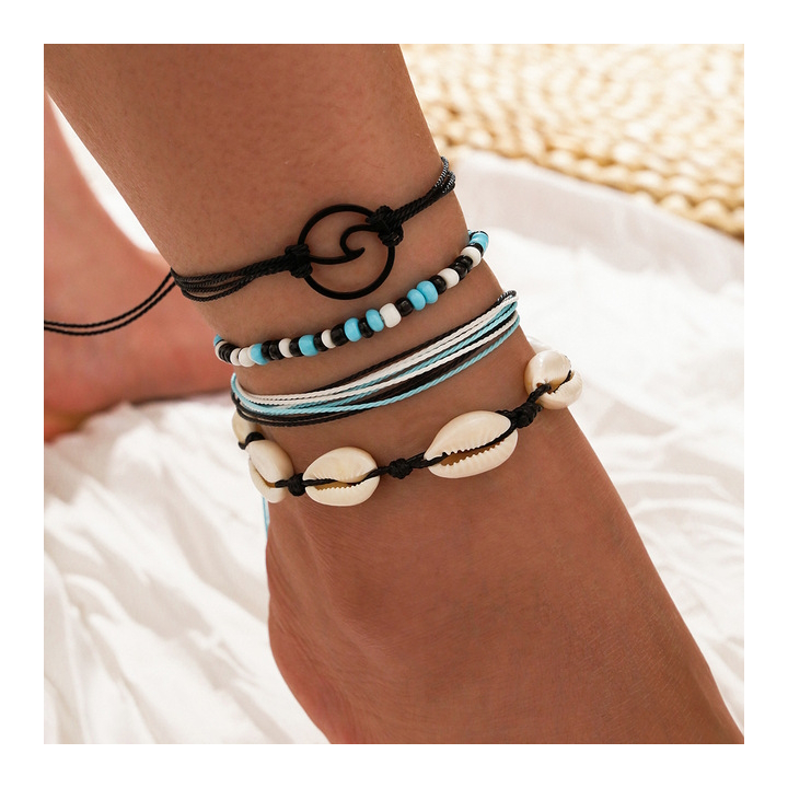 Set di 4 cavigliere da spiaggia da surfista con conchiglie