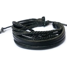 Produktbild: Mehrreihiges Männer Leder Armband in Schwarz und Braun Mehrreihiges Männer Leder Armband in Schwarz und Braun