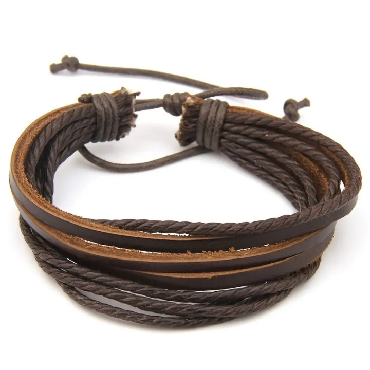 Bracciale da uomo in pelle PU multifilare in nero e marrone
