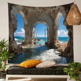 Produktbild: XXL tapestry wall hanging with temple in the sea XXL tapestry wall hanging with temple in the sea