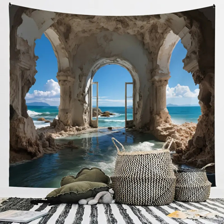 XXL-Wandtuch Wandbehang mit Tempel am Meer