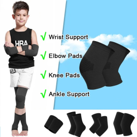 Produktbild: Lot de 8 bandages noirs pour genoux, coudes, chevilles et poignets enfant Lot de 8 bandages noirs pour genoux, coudes, chevilles et poignets enfant