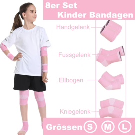 Produktbild: Set of 8 pink girls' knee, elbow, ankle and wrist bandages Set of 8 pink girls' knee, elbow, ankle and wrist bandages