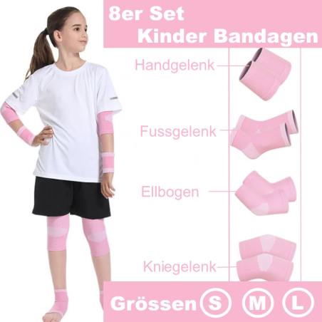 8er Set mit pinken Mädchen Knie-, Ellbogen-, Fussgelenk- und Handgelenks-Bandagen