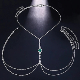 Produktbild: Heisse silbrige Body-Kette Sera mit grünem Herz Anhänger Heisse silbrige Body-Kette mit grünem Herz Anhänger