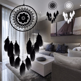Produktbild: Large black dream catcher Lena with embroidery pattern Large black dream catcher Lena with embroidery pattern