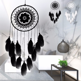 Produktbild: Large black dream catcher Lena with embroidery pattern Large black dream catcher Lena with embroidery pattern