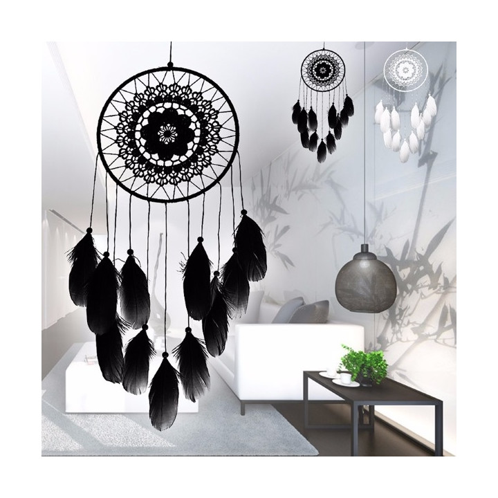 Large black dream catcher Lena with embroidery pattern - 1