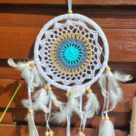 Produktbild: White medium-sized dream catcher Melody with embroidery pattern White medium-sized dream catcher Melody with embroidery pattern
