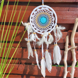 Produktbild: White medium-sized dream catcher Melody with embroidery pattern White medium-sized dream catcher Melody with embroidery pattern