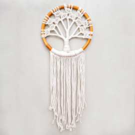 Beiger XXL Lebensbaum Traumfänger Arbore aus Rattan