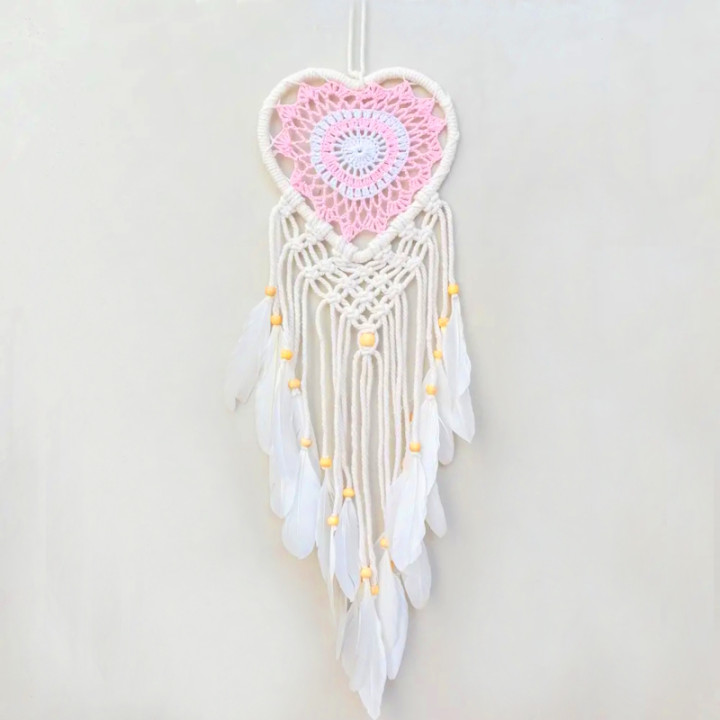 Pink and white macrame heart dream catcher Cuora
