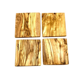 Produktbild: Set de 4 dessous de verre en bois d'olivier pour verres et tasses Set de 4 sous-verres pour verres en bois d'olivier