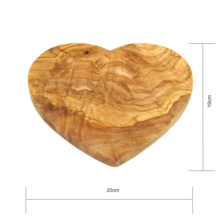 Extra thick olive wood breakfast board in heart shape