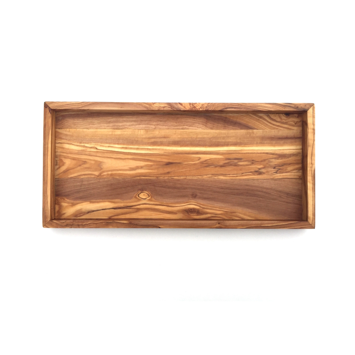 Plateau de service carré en bois d'olivier de taille moyenne