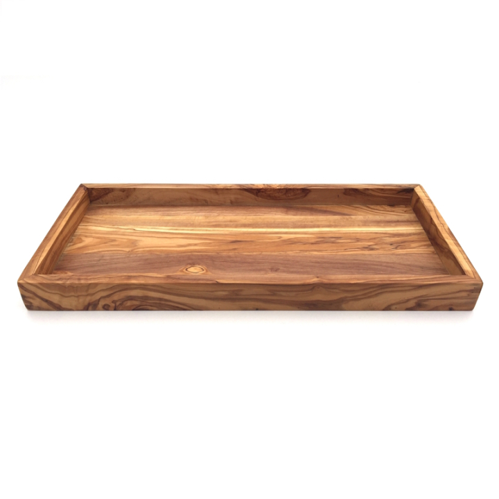 Plateau de service carré en bois d'olivier de taille moyenne