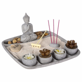 Produktbild: Small Zen garden with Buddha and flower-shaped candles Small Zen garden with Buddha and flower-shaped candles