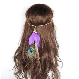 Produktbild: Bandeau indien violet Vita avec plume de paon Bandeau indien violet Vita avec plume de paon - coiffure - 2