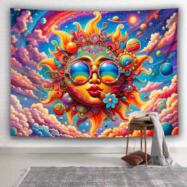 Produktbild: Serviette murale XXL colorée réactive aux UV style hippie avec un soleil joyeux Serviette murale XXL...