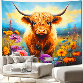 Produktbild: Magnifique serviette murale XXL colorée avec un veau des Highlands Magnifique serviette murale...