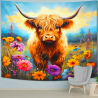 Magnifique serviette murale XXL colorée avec un veau des Highlands
