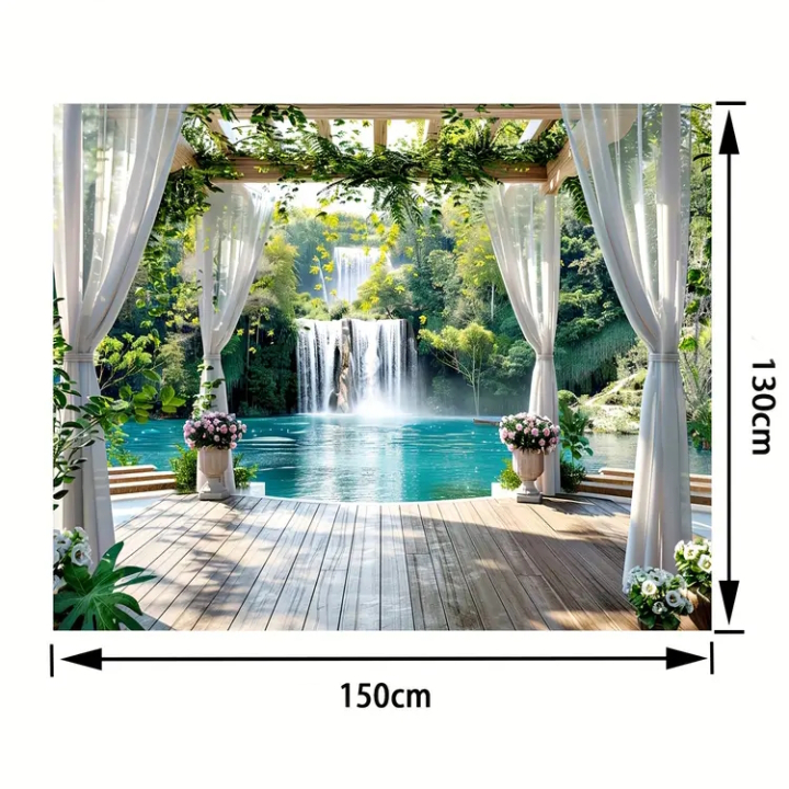 XXL-Wandtuch Wandbehang mit einer traumhaften Terrasse am Wasserfall