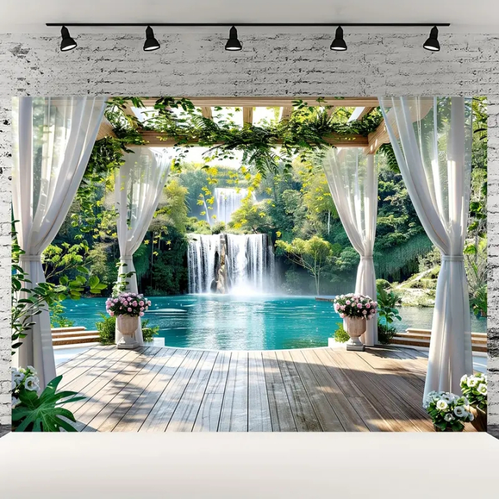 XXL-Wandtuch Wandbehang mit einer traumhaften Terrasse am Wasserfall