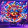 UV reactive colorful hippie style XXL wall towel with happy sun