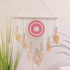 Produktbild: Large pink-beige macrame dream catcher Nurio with embroidery net Large pink-beige macrame...