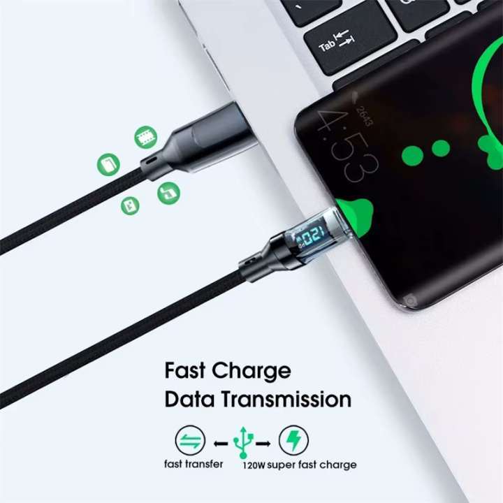 USB-Schnellladekabel 120W & 480 Mbit/s mit Display
