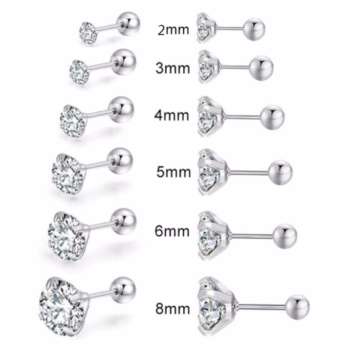 Lot de 6 clous en acier avec zircone, tailles variées