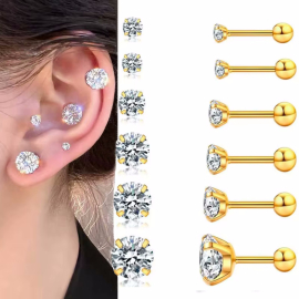 Produktbild: 6er Set Edelstahl Ohrstecker mit Zirkonia-Stein in verschiedenen Grössen. 6er Set Edelstahl Ohrstecker mit Zirkonia-Stein in verschiedenen Grössen.