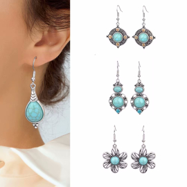 Produktbild: 6er Set türkisfarbene Boho Ohrstecker in Vintage Style 6er Set türkisfarbene Boho Ohrstecker in Vintage Style